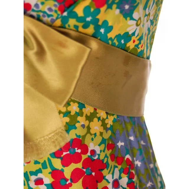 Vintage Polished Cotton Summer Maxi Gown Bright Florals Rona 1970s 38-32-42