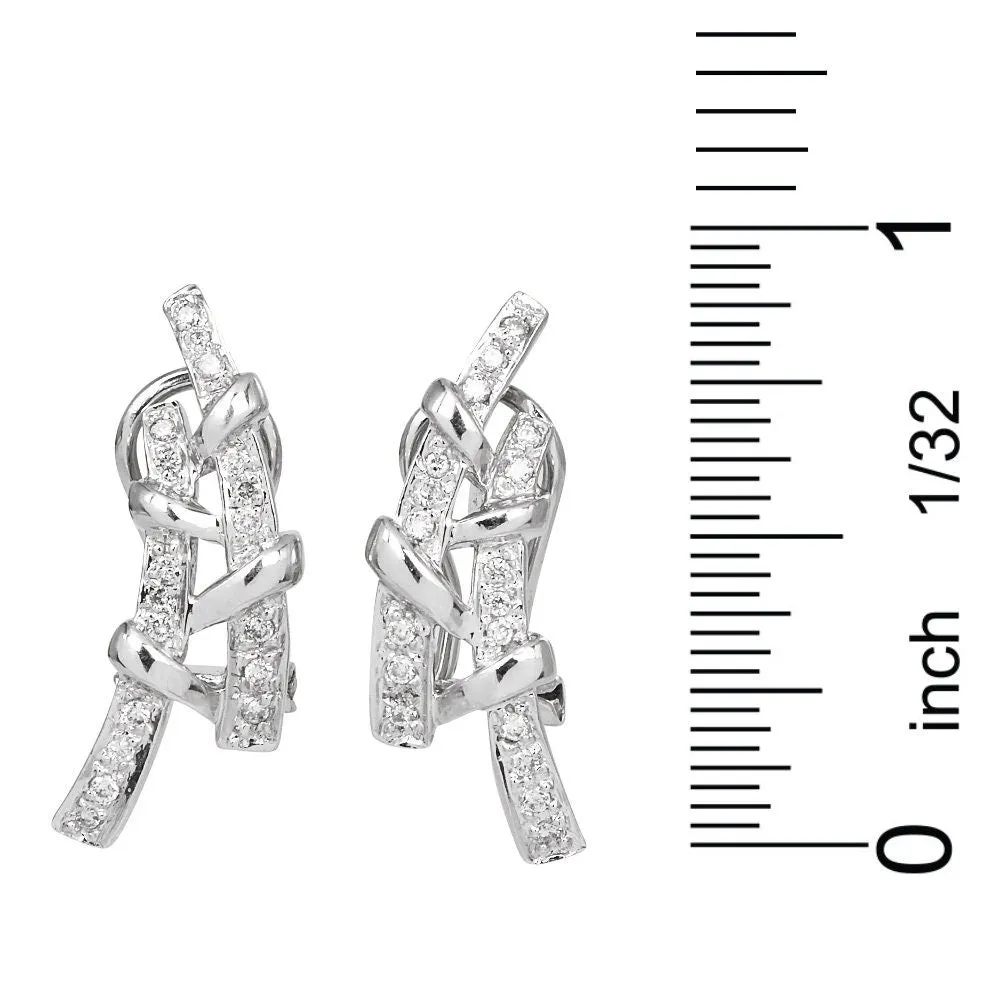 Vintage White Gold and Pavé Diamond Bamboo Earrings with Omega Backs