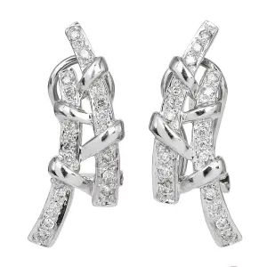 Vintage White Gold and Pavé Diamond Bamboo Earrings with Omega Backs