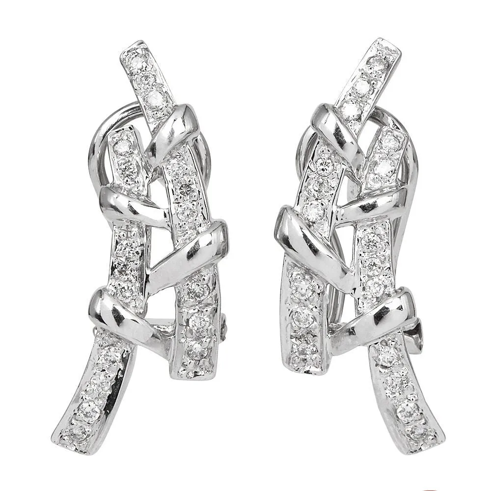Vintage White Gold and Pavé Diamond Bamboo Earrings with Omega Backs