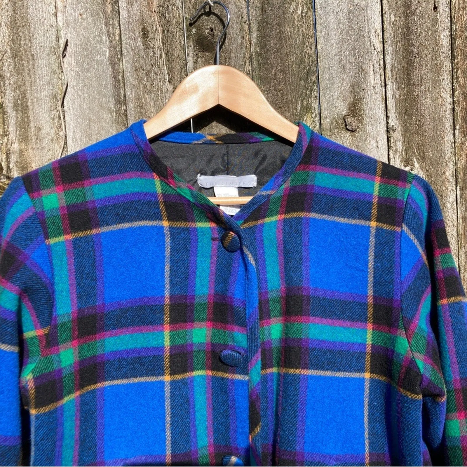 VTG The Limited Women's Royal Blue Violet Fuchsia Plaid Blazer - Size Large, Made in Italy