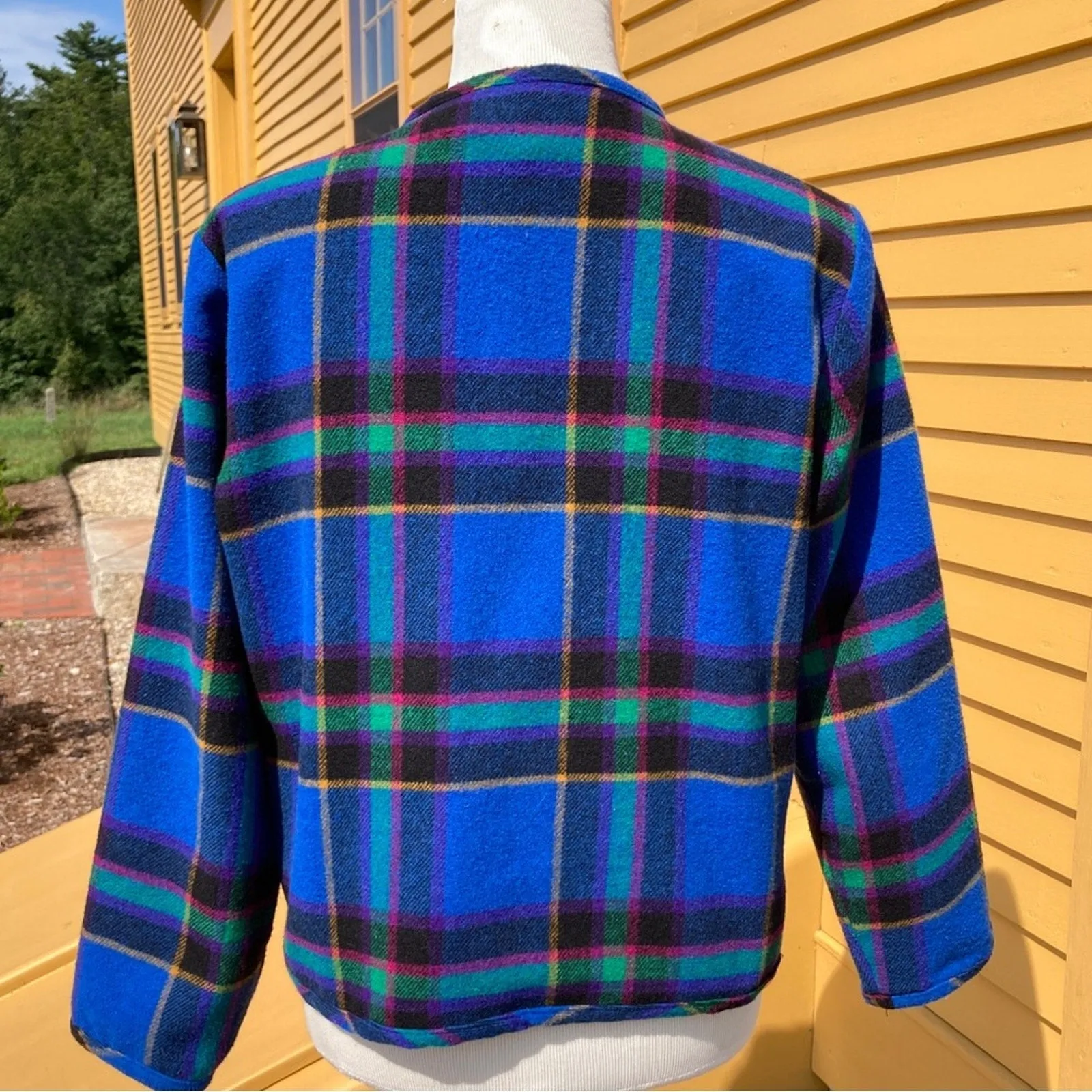 VTG The Limited Women's Royal Blue Violet Fuchsia Plaid Blazer - Size Large, Made in Italy
