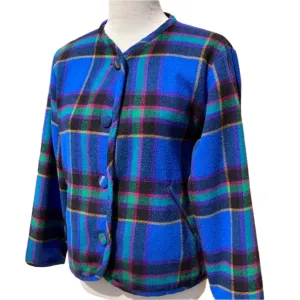 VTG The Limited Women's Royal Blue Violet Fuchsia Plaid Blazer - Size Large, Made in Italy