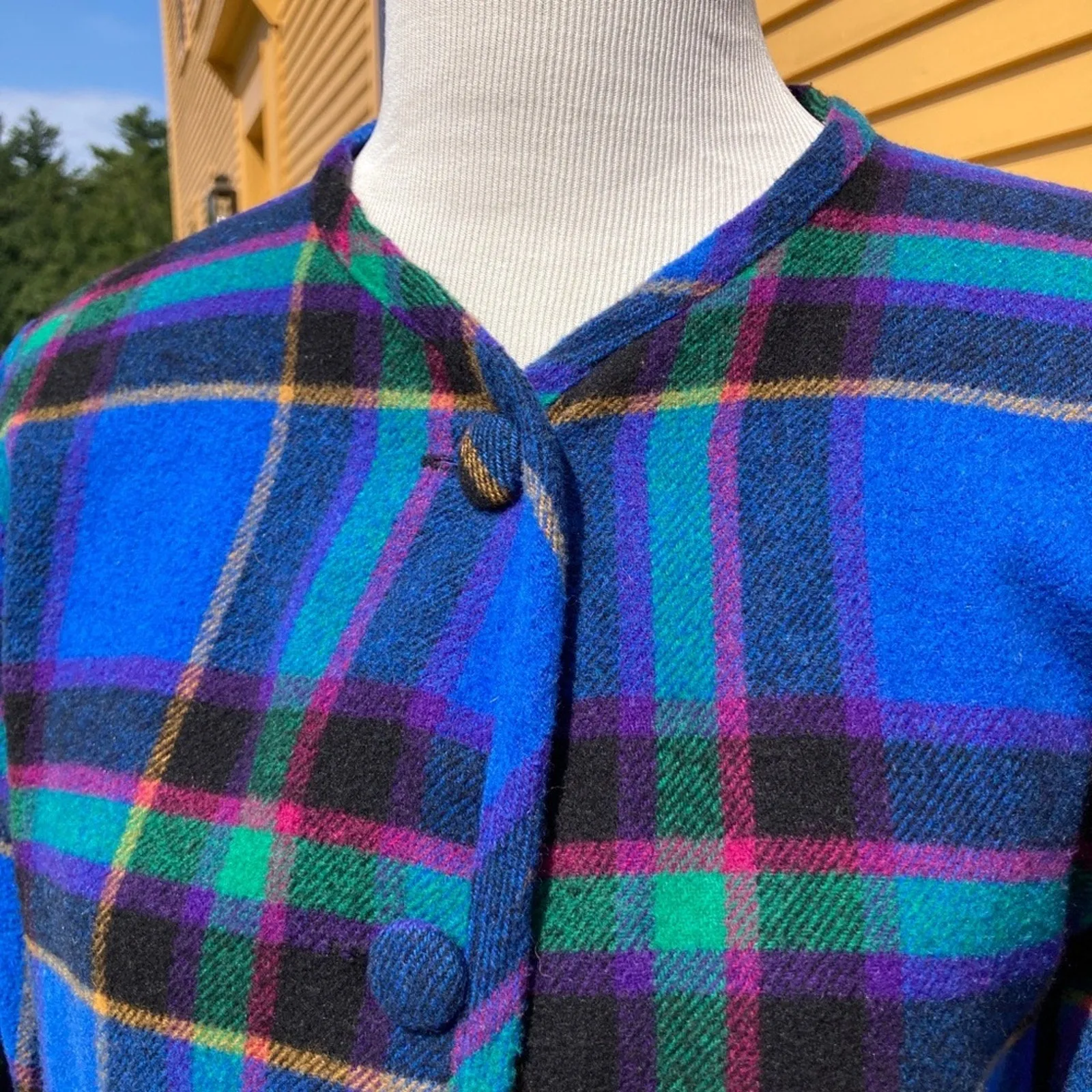 VTG The Limited Women's Royal Blue Violet Fuchsia Plaid Blazer - Size Large, Made in Italy