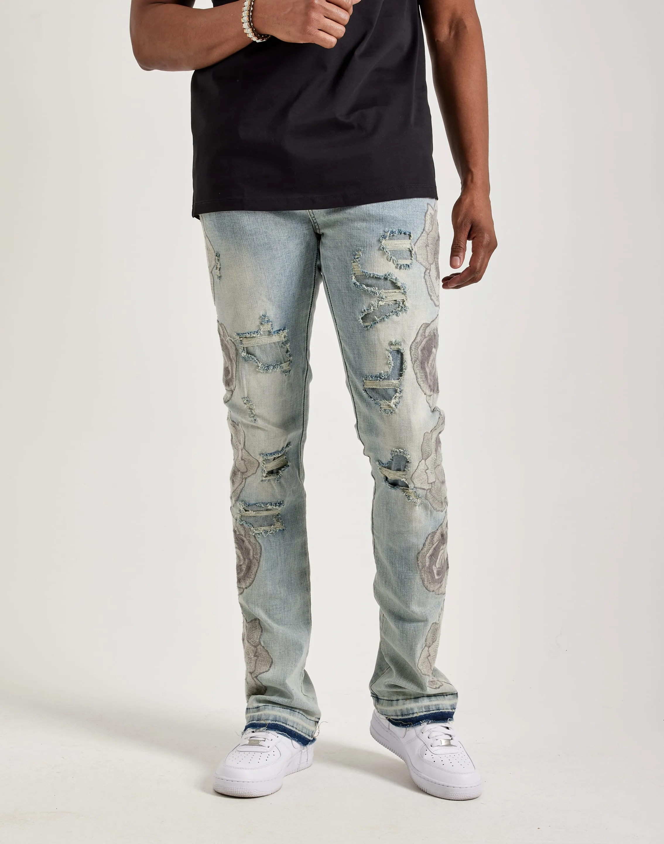 WAIMEA Stacked Floral Embroidery Jeans