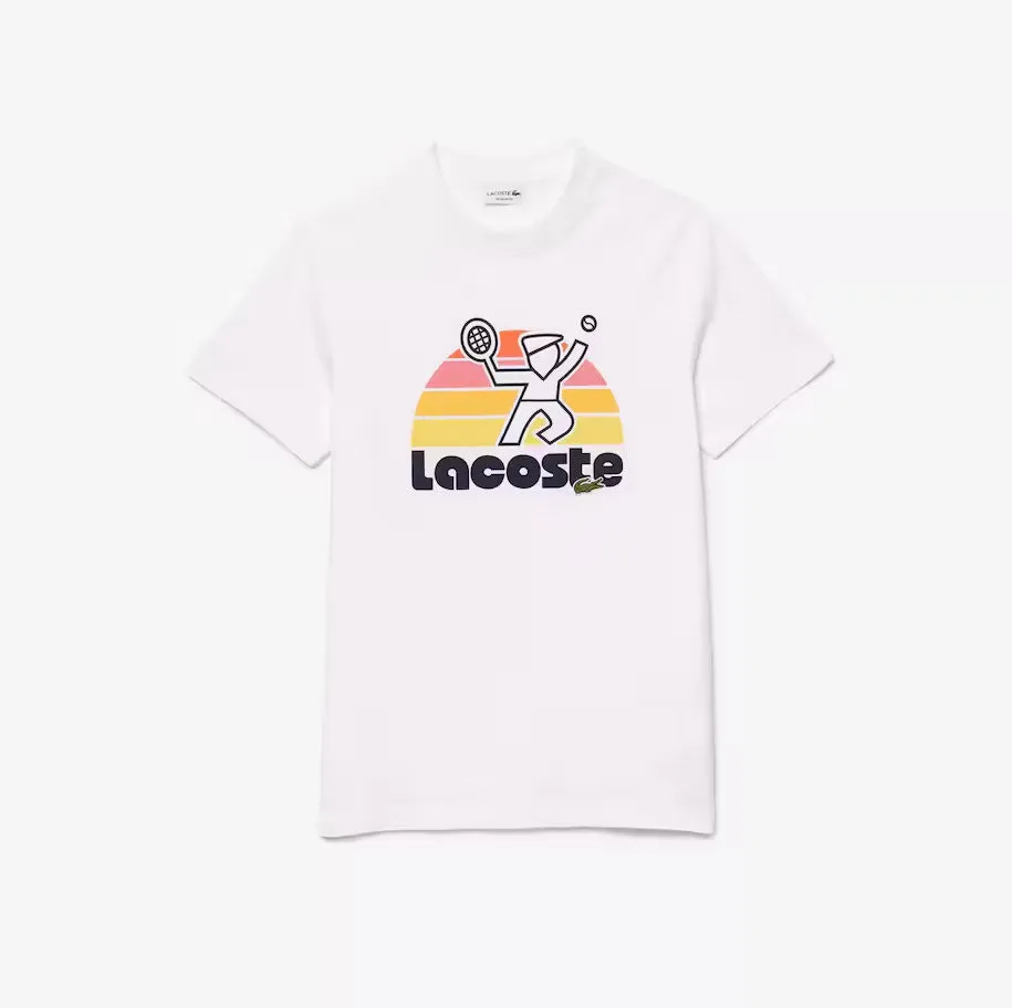 Washed Effect Tennis Print T-Shirt White