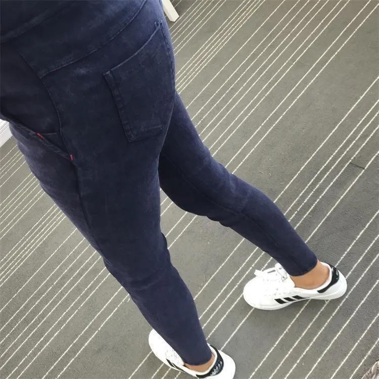 Washed Elastic Waist Jeans