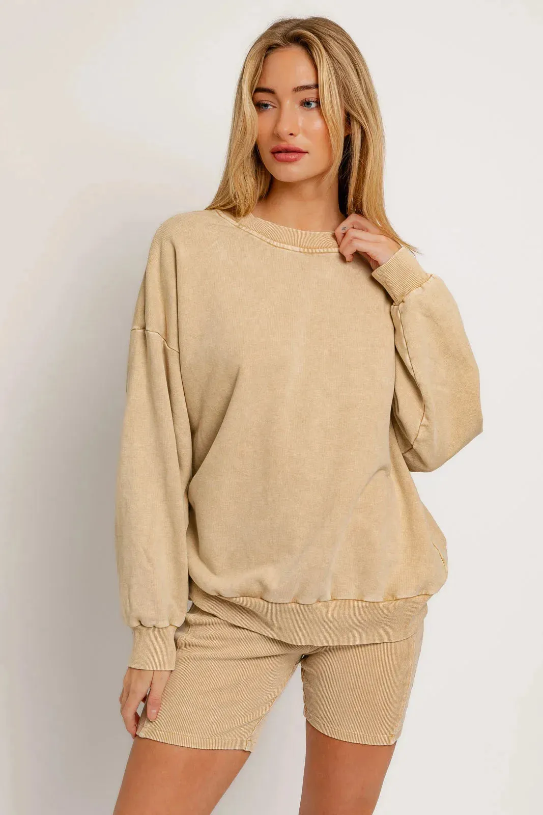 Washed Oversized Basic Pullover Top
