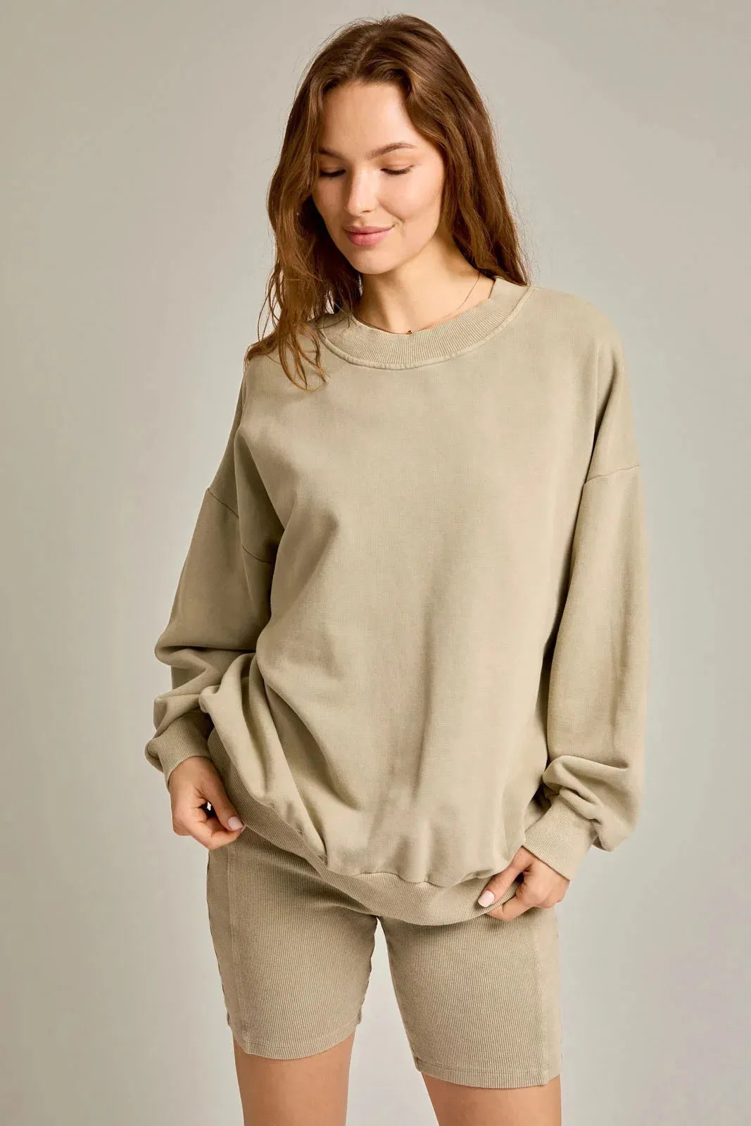 Washed Oversized Basic Pullover Top