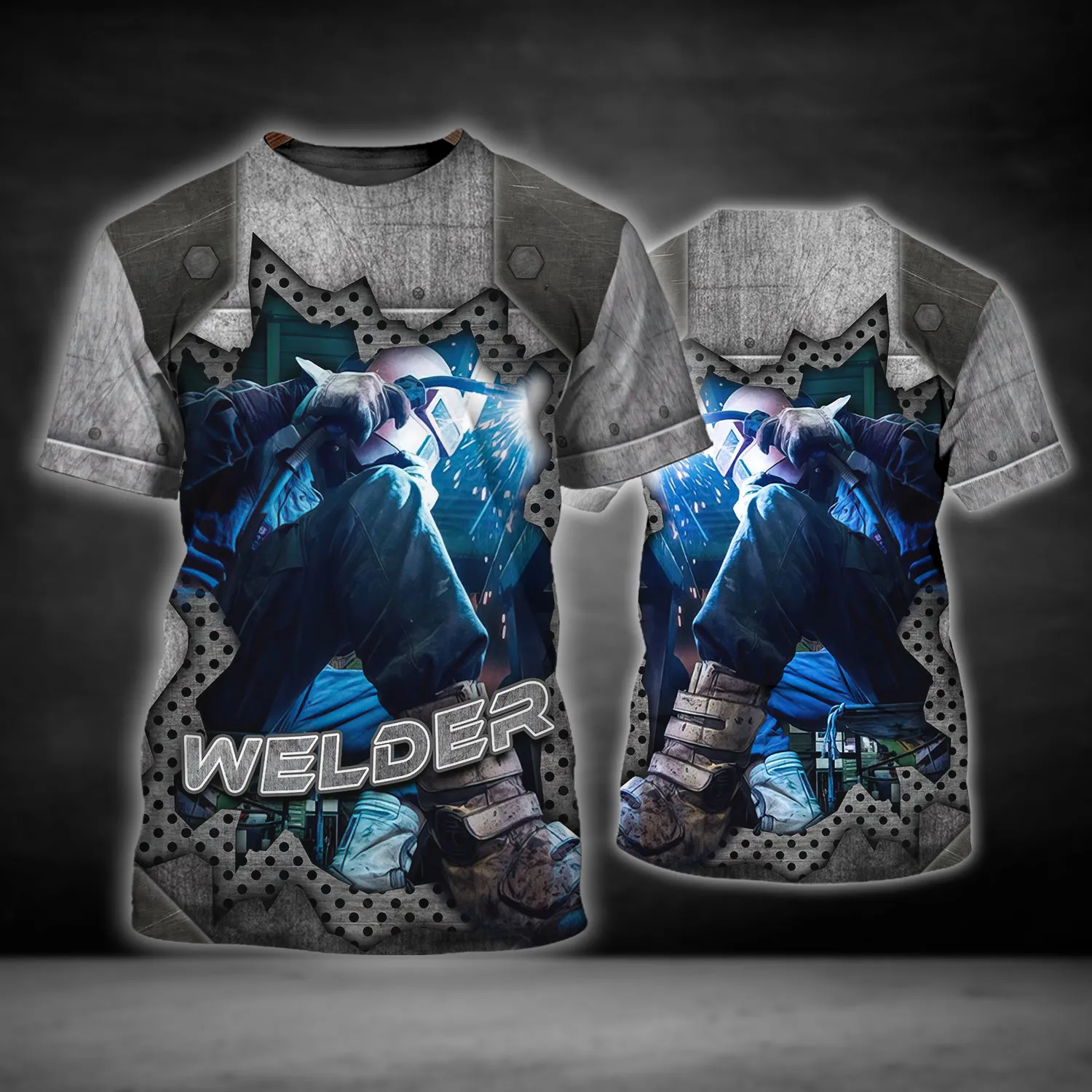 Welder Blue Graphic Design 3D Printed Shirts