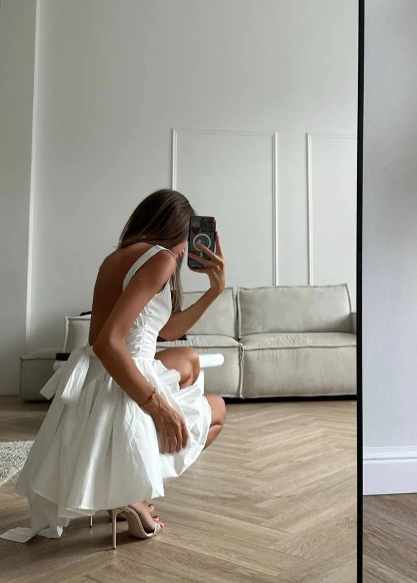 White Ribbon-Back Mini Dress