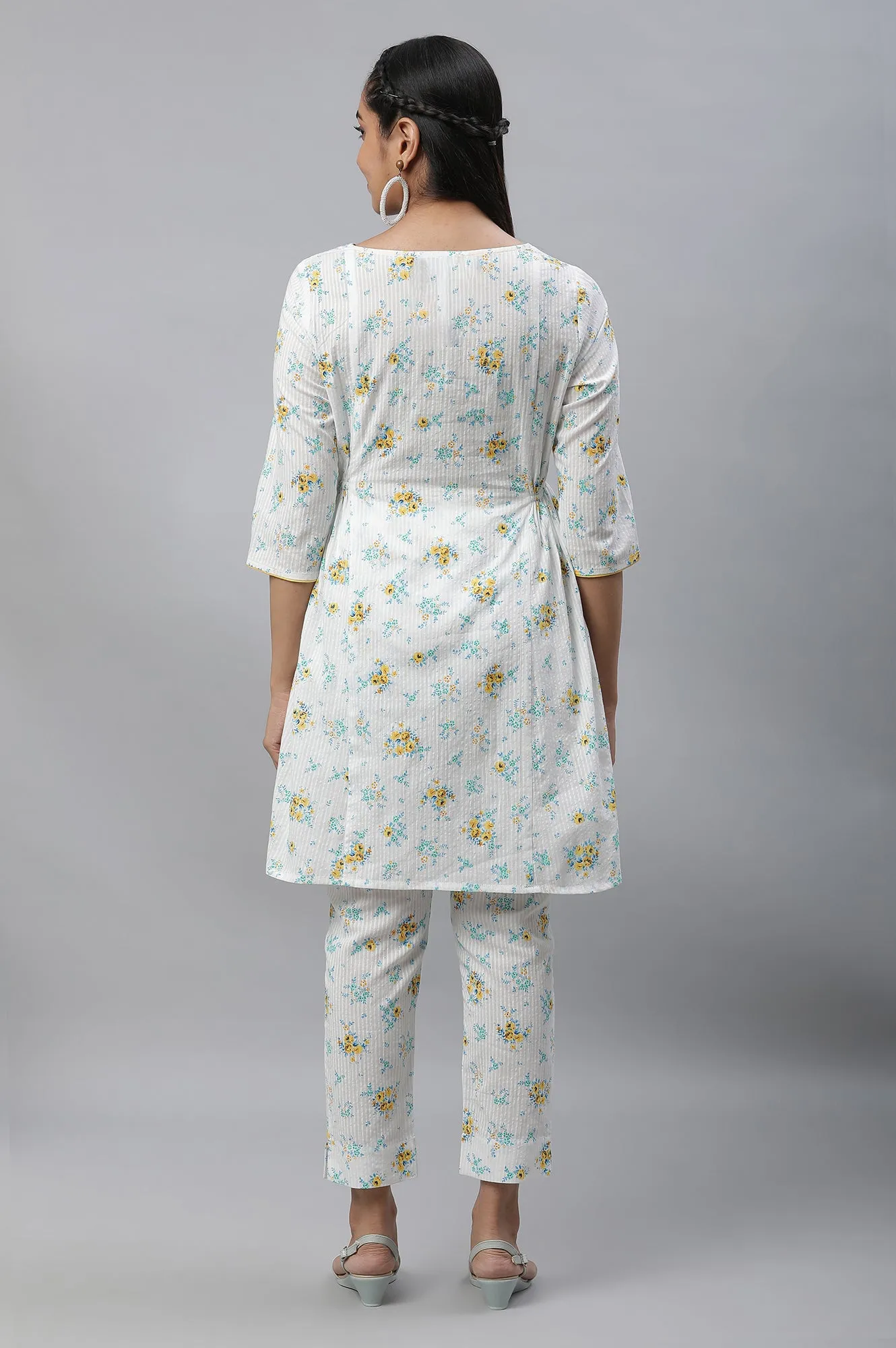 White Seer Sucker Kurta & Pants Co-ord Set