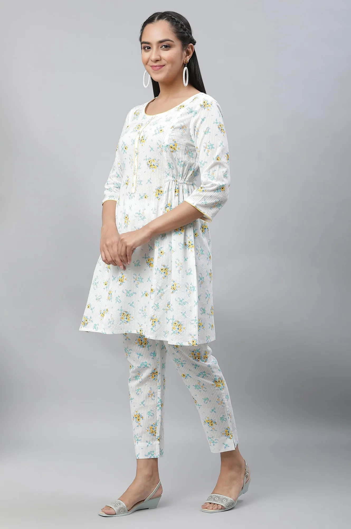 White Seer Sucker Kurta & Pants Co-ord Set