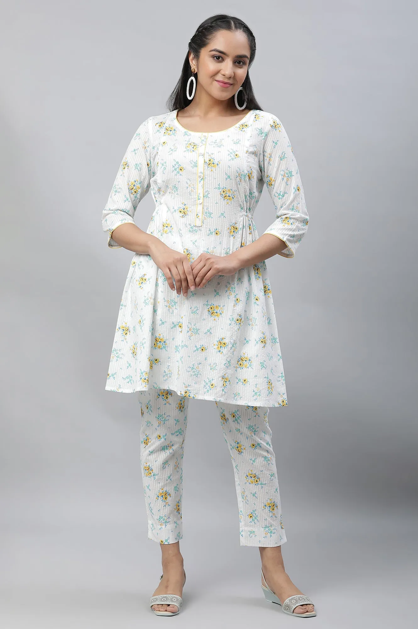 White Seer Sucker Kurta & Pants Co-ord Set