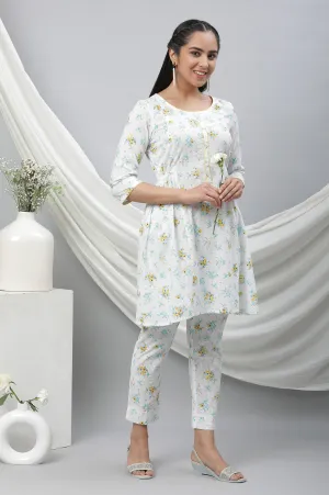 White Seer Sucker Kurta & Pants Co-ord Set