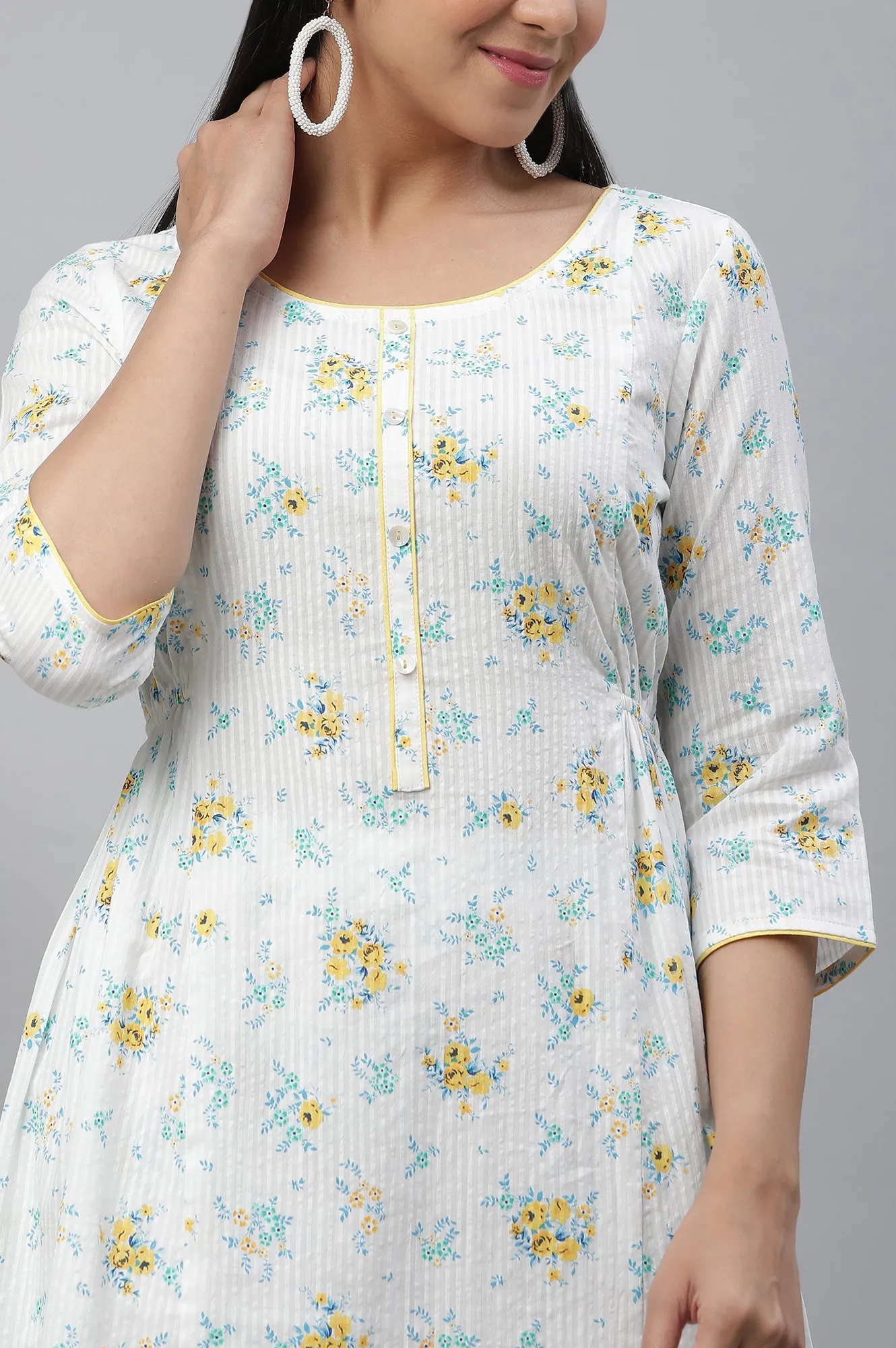 White Seer Sucker Kurta & Pants Co-ord Set
