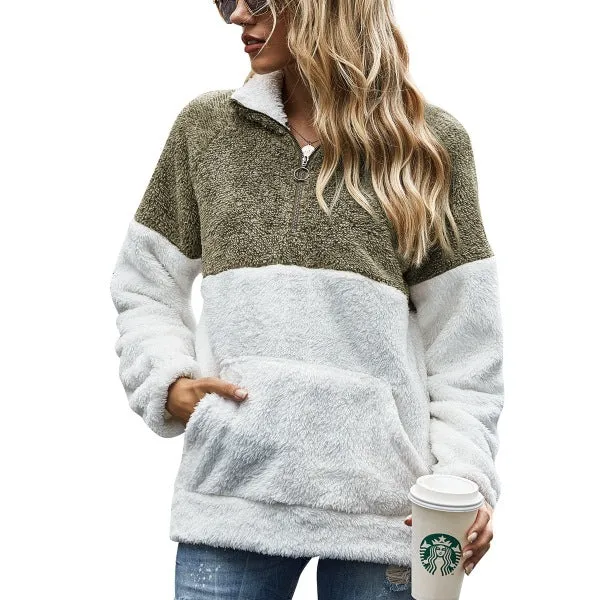 Winter Fleece Sweater Fashion Leopard Patchwork Fluffy Thick Sweaters
