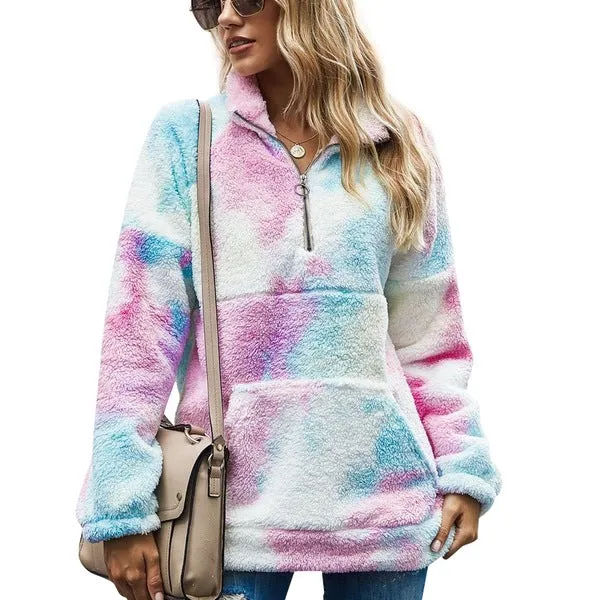 Winter Fleece Sweater Fashion Leopard Patchwork Fluffy Thick Sweaters