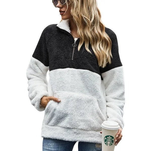 Winter Fleece Sweater Fashion Leopard Patchwork Fluffy Thick Sweaters