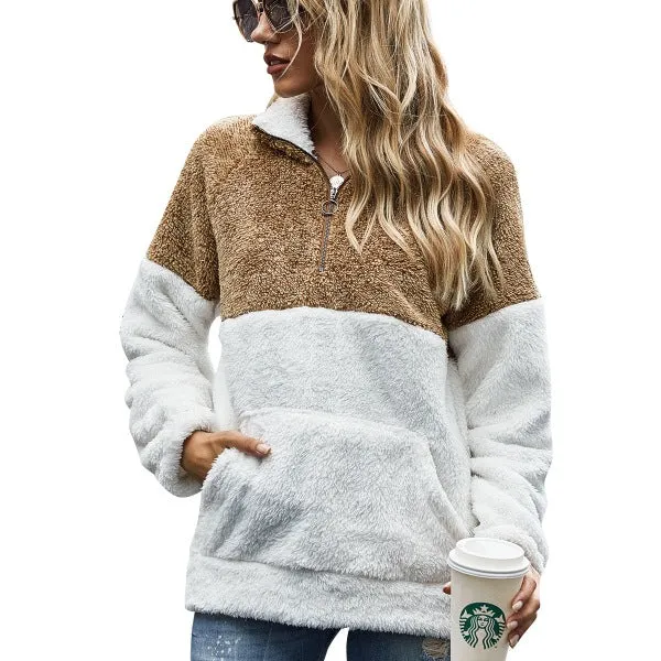 Winter Fleece Sweater Fashion Leopard Patchwork Fluffy Thick Sweaters