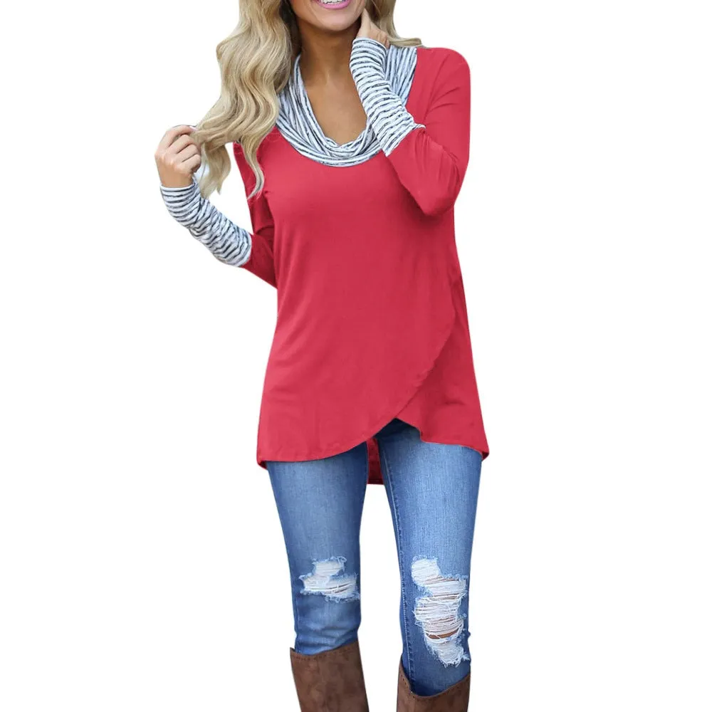 Winter Women t-shirt | O-Neck Stripe Long Sleeve | Casual Stripe Cotton Blend Shirt