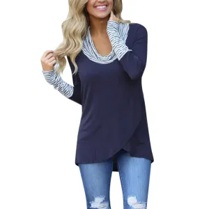 Winter Women t-shirt | O-Neck Stripe Long Sleeve | Casual Stripe Cotton Blend Shirt