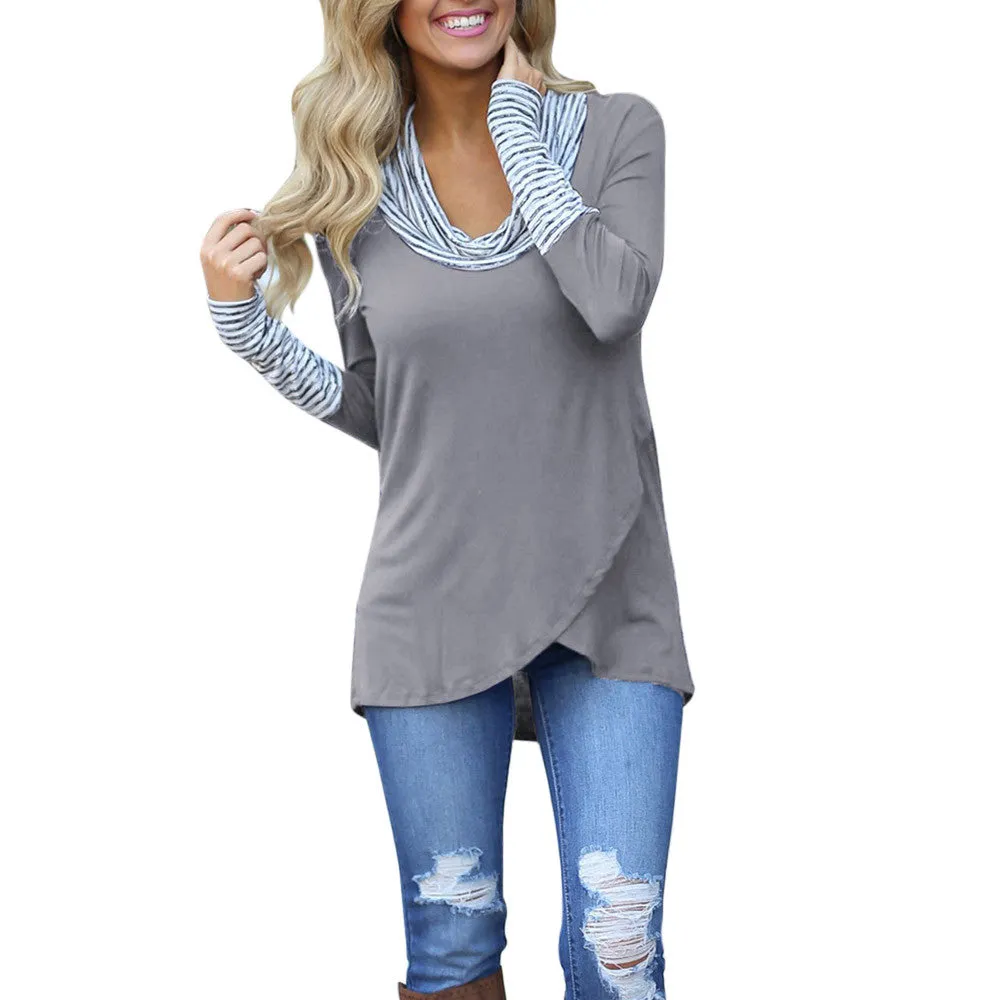 Winter Women t-shirt | O-Neck Stripe Long Sleeve | Casual Stripe Cotton Blend Shirt