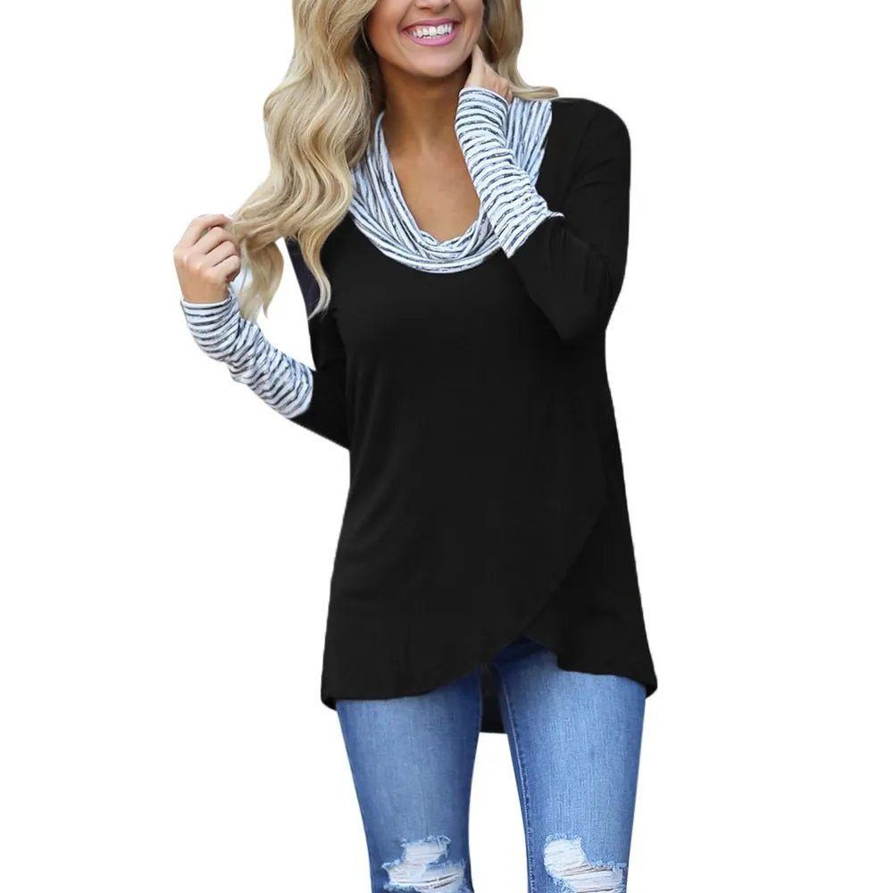 Winter Women t-shirt | O-Neck Stripe Long Sleeve | Casual Stripe Cotton Blend Shirt