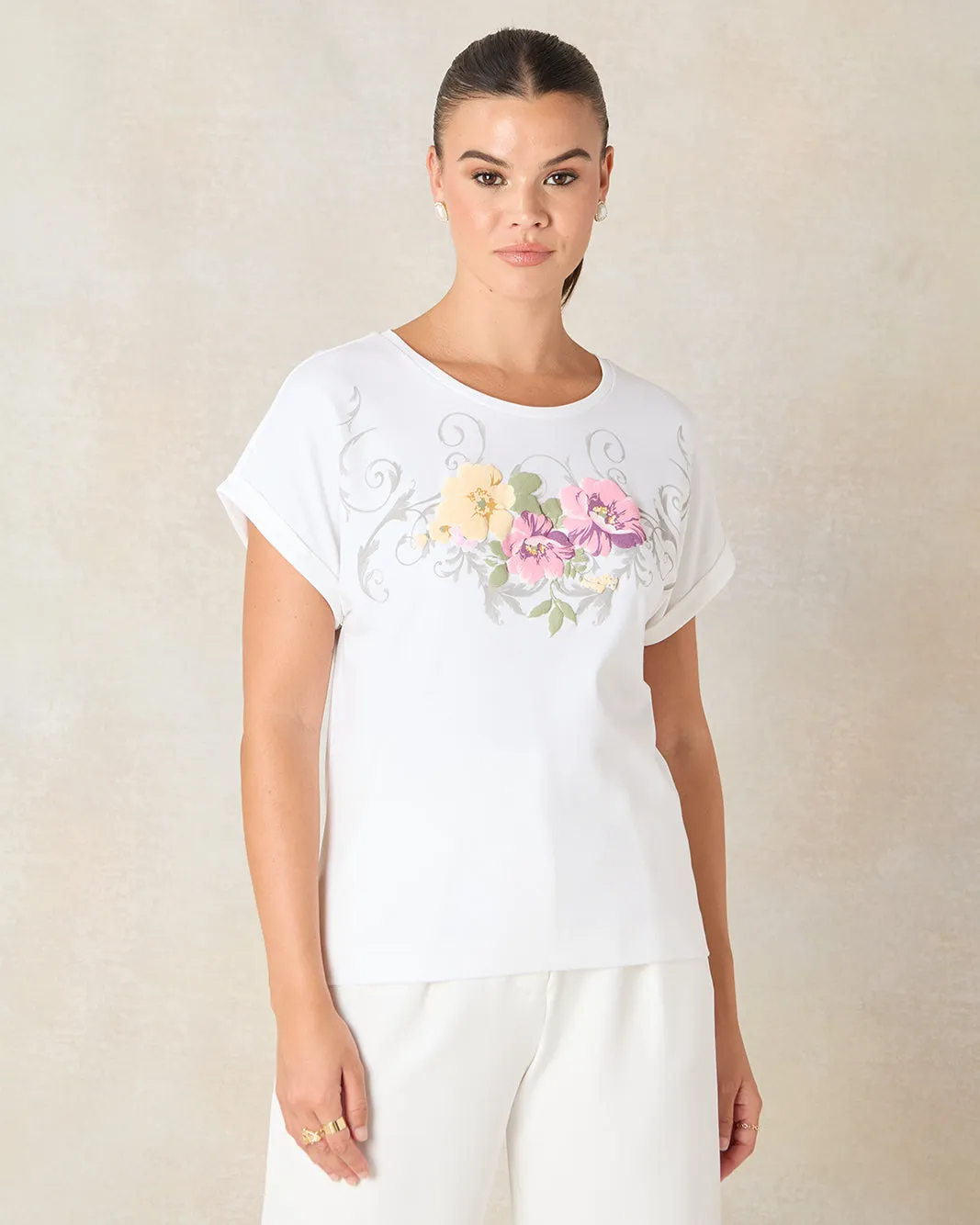 Women White Embellished T-Shirt