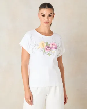 Women White Embellished T-Shirt
