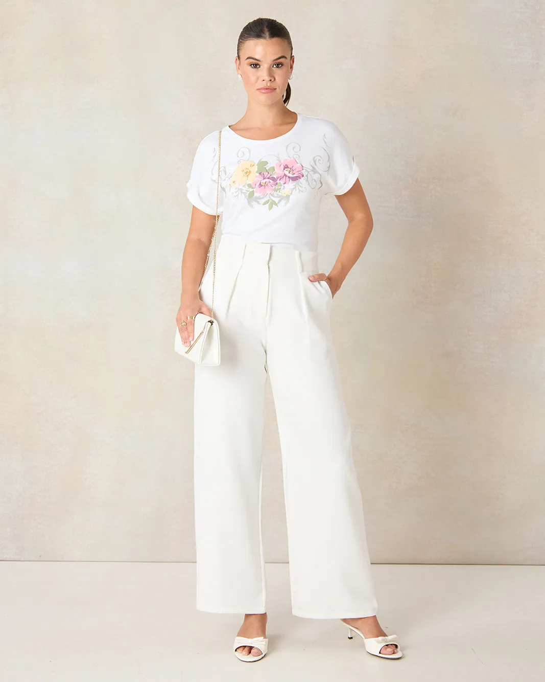 Women White Embellished T-Shirt
