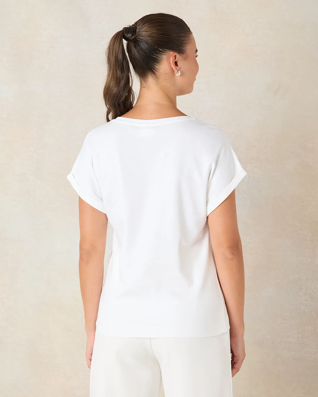 Women White Embellished T-Shirt