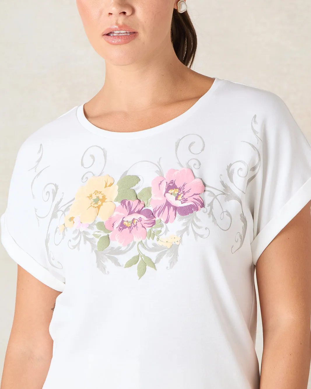 Women White Embellished T-Shirt
