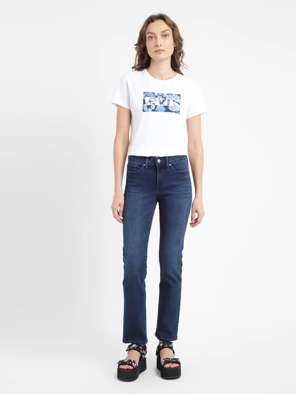 Women's 314 Blue Straight Fit Mid Rise Jeans
