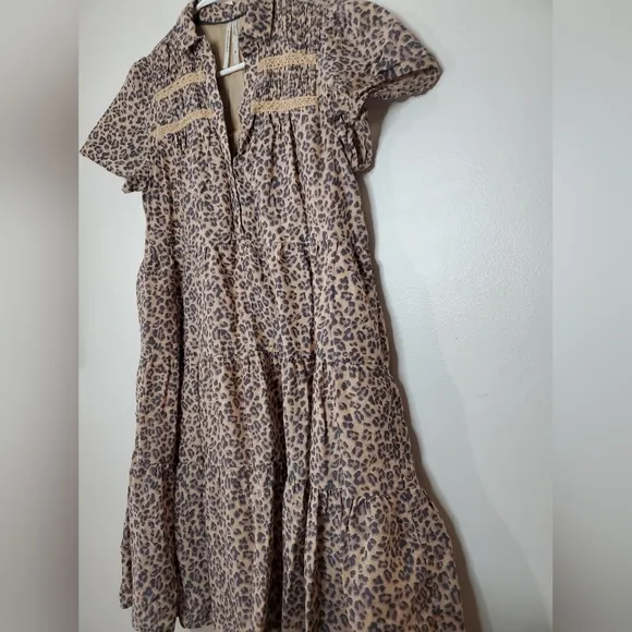 Womens Anthropologie Georgina Leopard Print Tiered Babydoll Dress Size XS