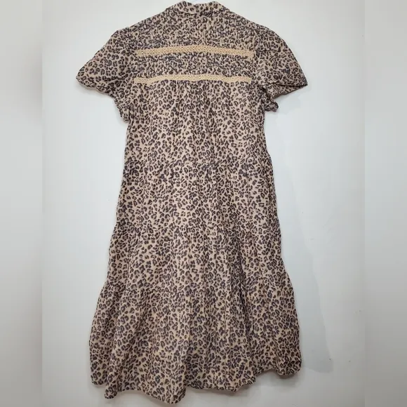 Womens Anthropologie Georgina Leopard Print Tiered Babydoll Dress Size XS