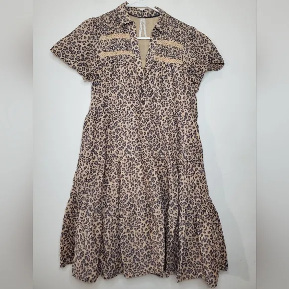 Womens Anthropologie Georgina Leopard Print Tiered Babydoll Dress Size XS