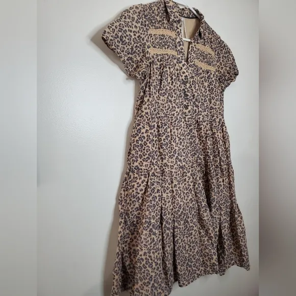 Womens Anthropologie Georgina Leopard Print Tiered Babydoll Dress Size XS