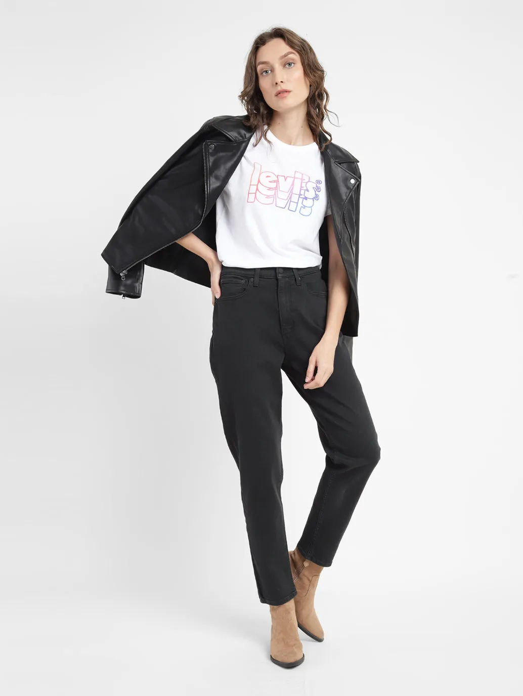 Women's Black Tapered Fit High Rise Jeans