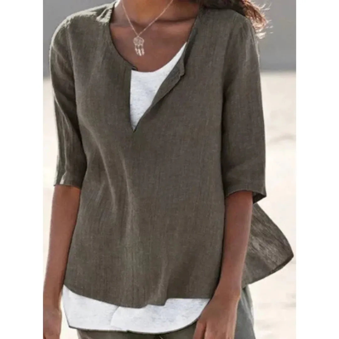 Women's Casual Summer Layered Blouse | 3 4 Sleeve