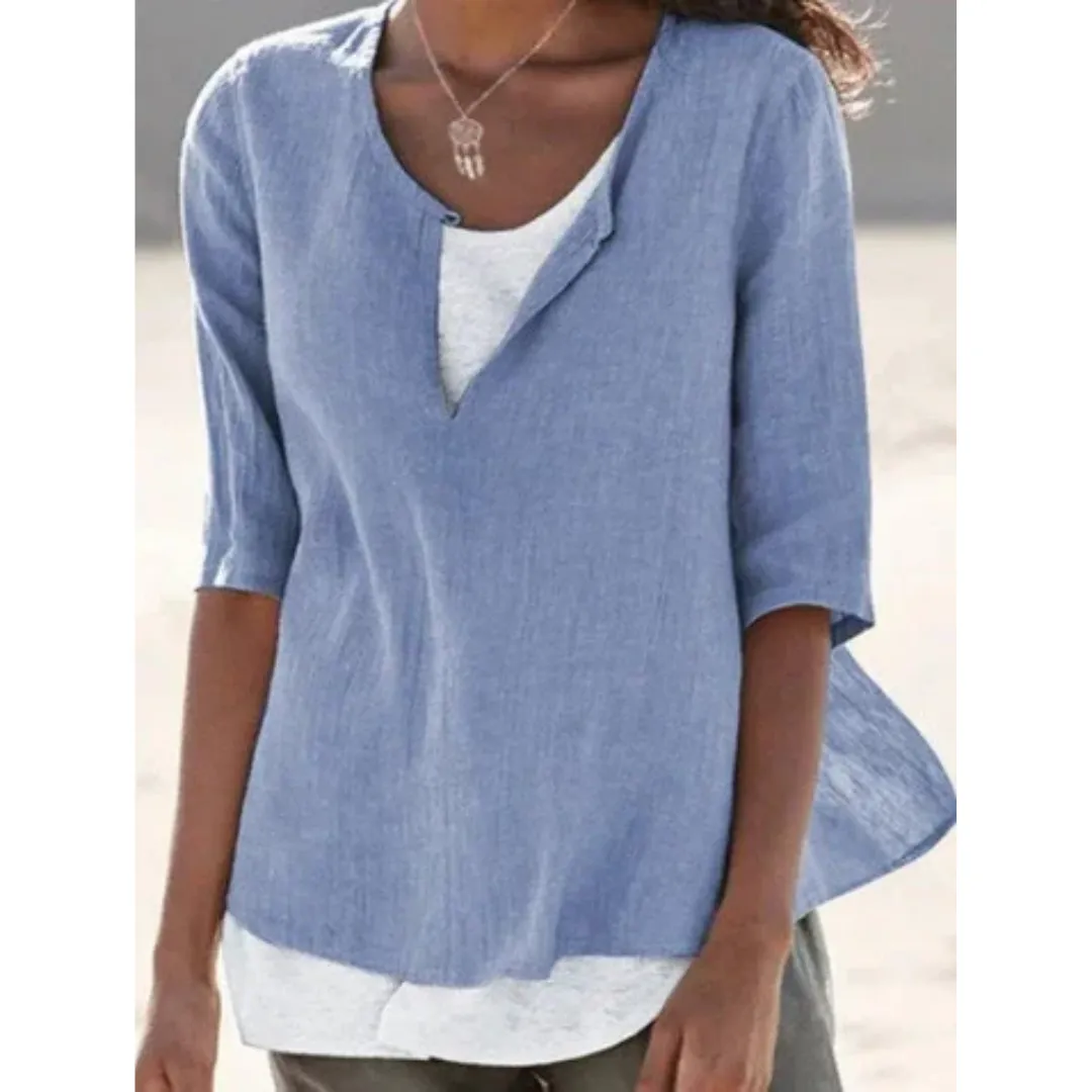 Women's Casual Summer Layered Blouse | 3 4 Sleeve