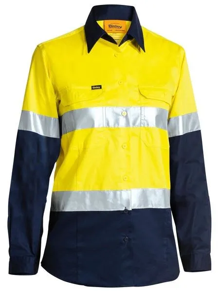 WOMENS COOL LIGHTWEIGHT HI VIS WORK SHIRT - Long Sleeve  | Cotton | Reflective Tape | 3 Colour Options
