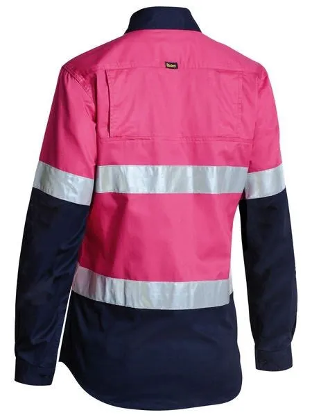 WOMENS COOL LIGHTWEIGHT HI VIS WORK SHIRT - Long Sleeve  | Cotton | Reflective Tape | 3 Colour Options