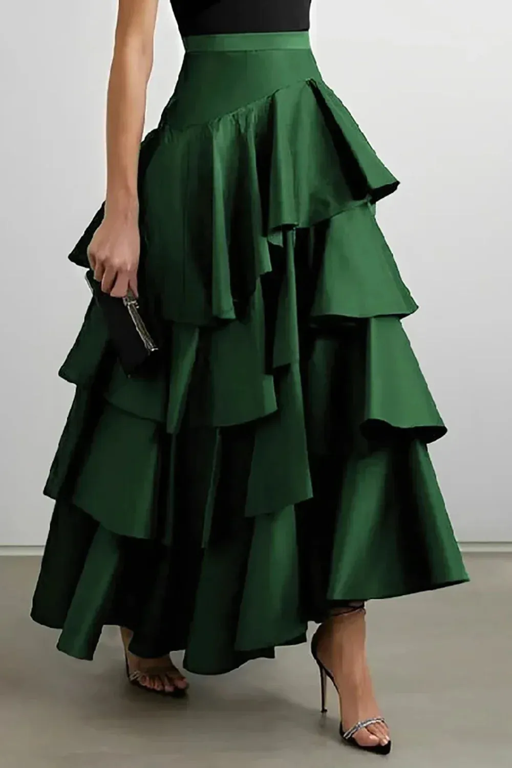Women's High Waist Layered Ruffle Maxi Cake Skirt Elegant Party Wedding Guest Y2K Solid Vintage Black Solid A Line Skirts