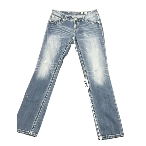 WOMENS MISS ME SIGNATURE STRAIGHT CROSS POCKET BLUE DENIM JEANS Sz 30x33.5