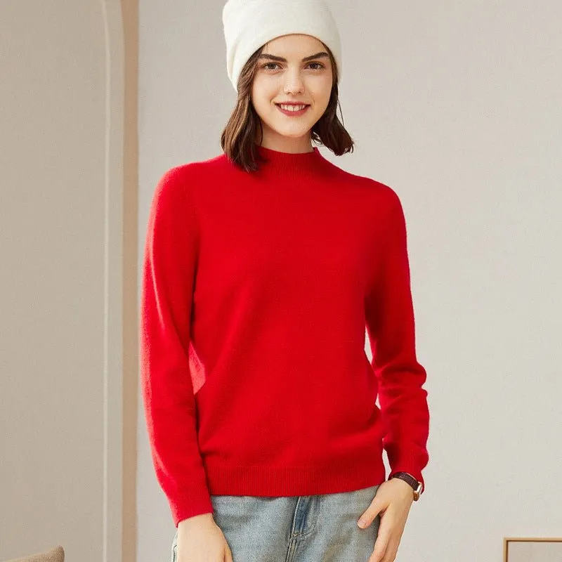 Womens Mock Neck Cashmere Sweater Long Sleeve Cashmere Pullover Tops