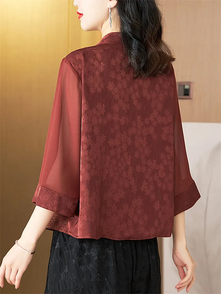 Women's Summer Ancient Style Embroidery Irregular Hem Shirt