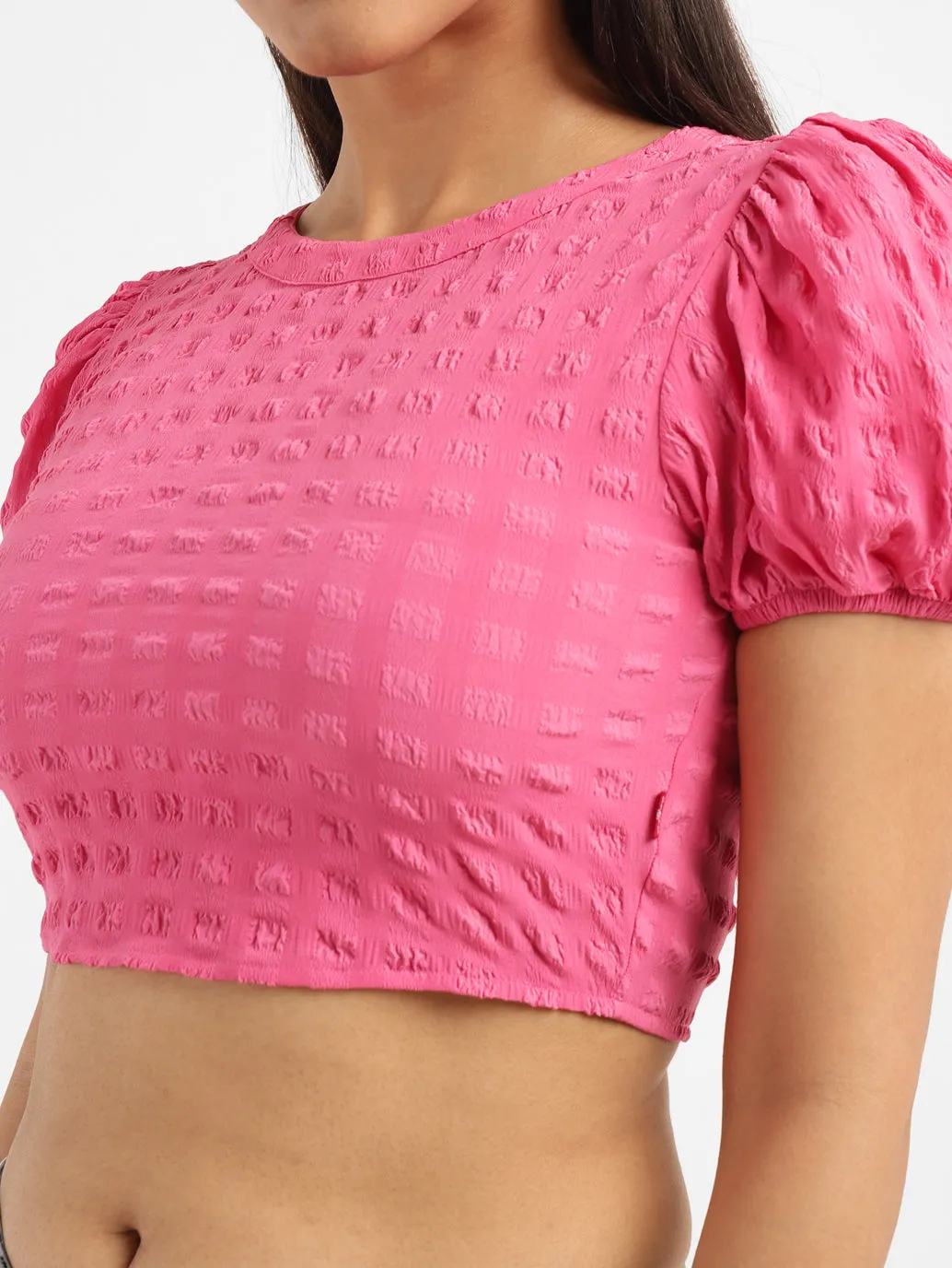 Women's Textured Pink Round Neck Top