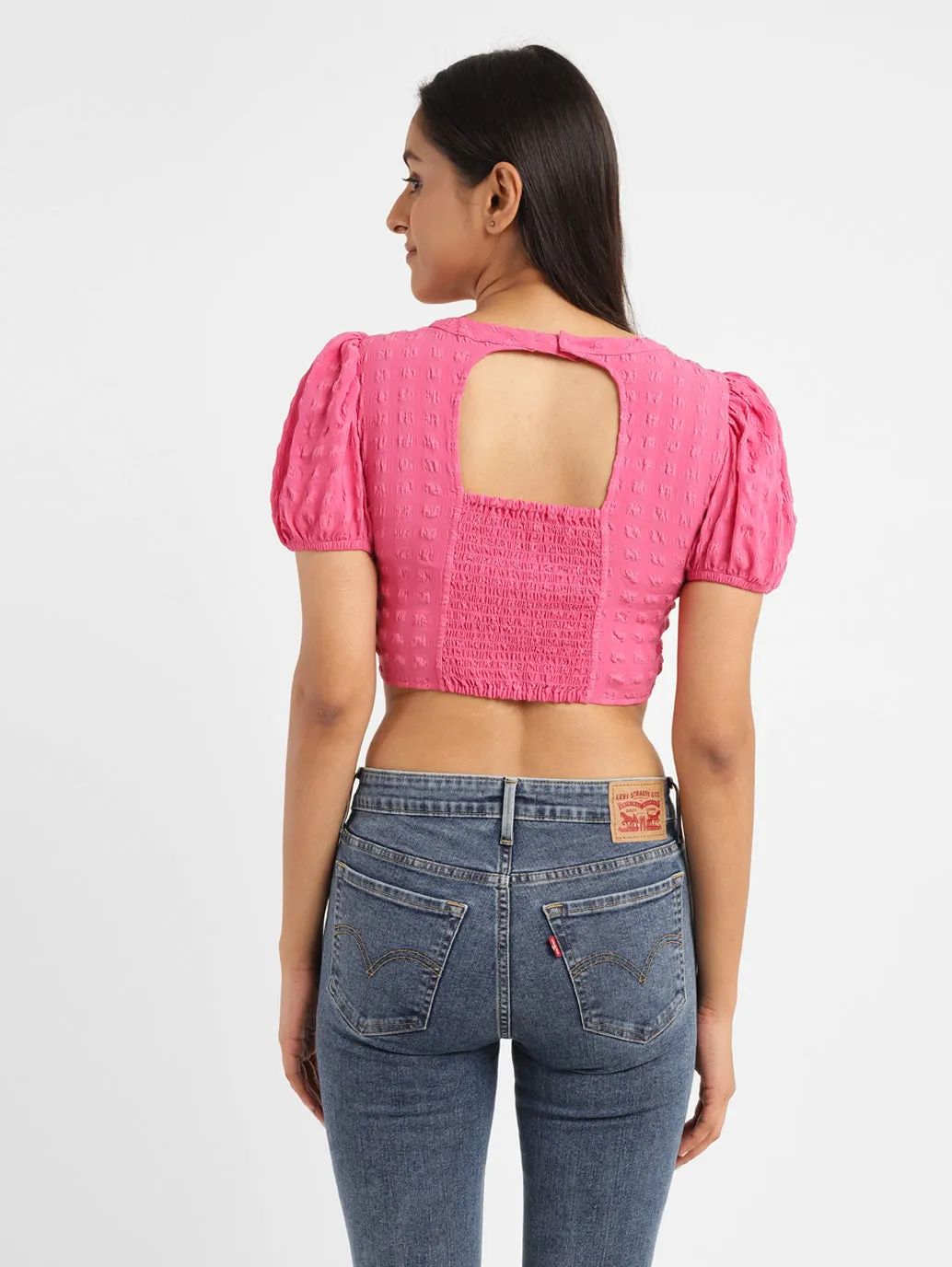 Women's Textured Pink Round Neck Top