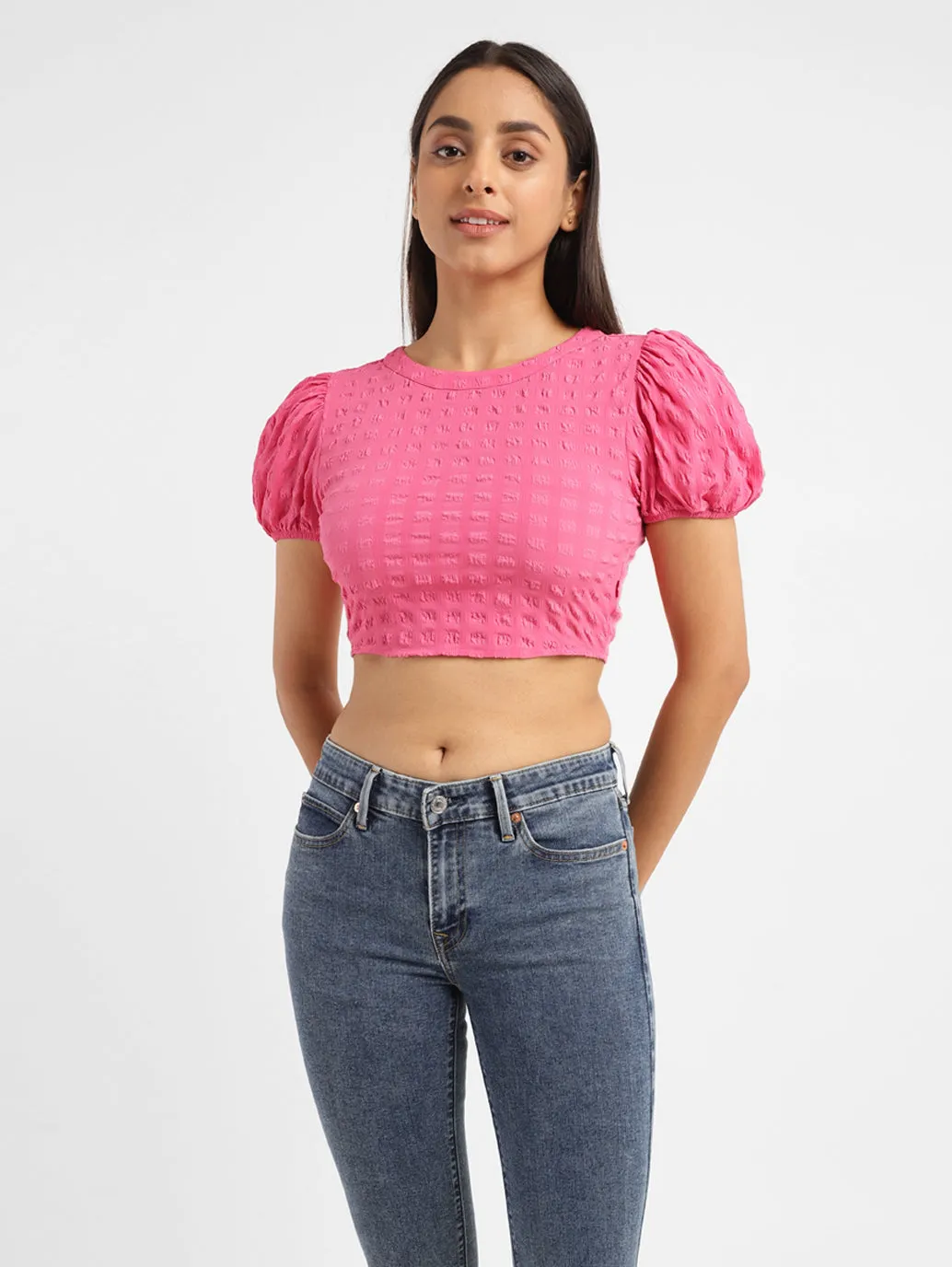 Women's Textured Pink Round Neck Top